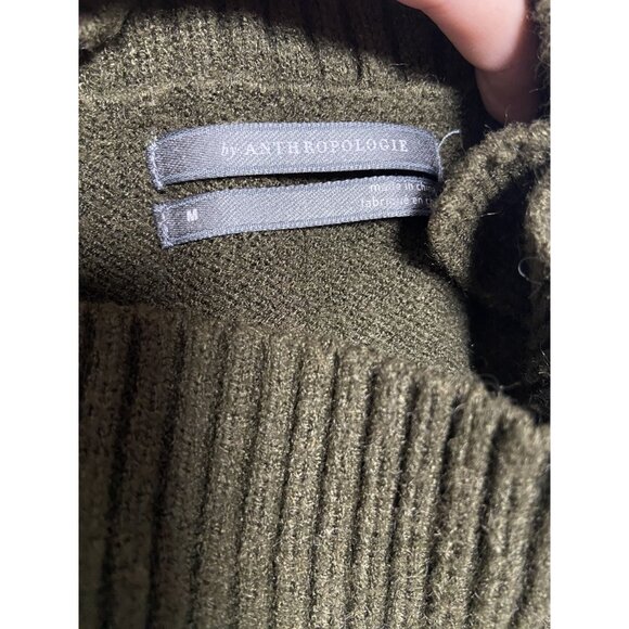 Anthropologie Olive Green Ribbed Turtleneck Sweater With Button Detail & Long Sl - Picture 3 of 13
